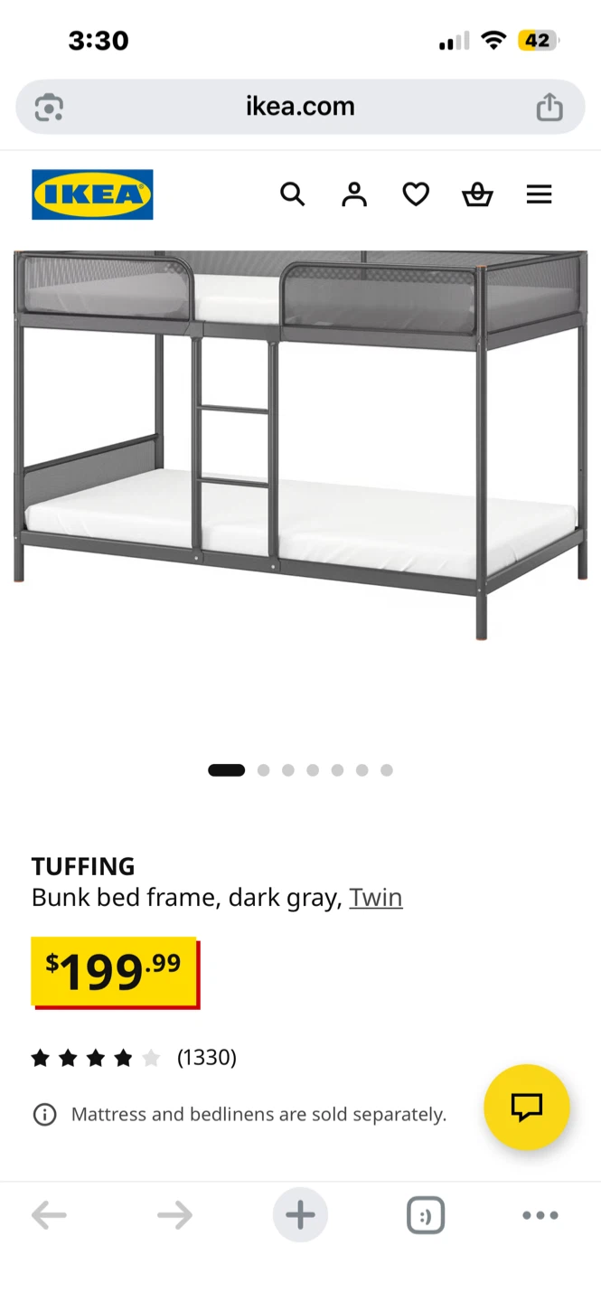 Moving Sale! Used IKEA TUFFING Bunk Bed Frame, Dark Gray, Twin