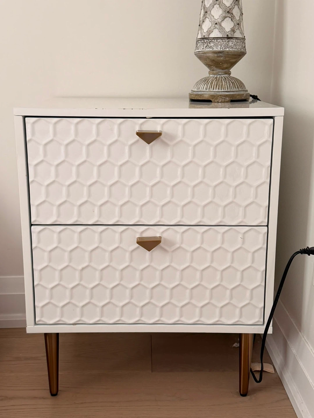 White Hexagon 2-Drawer Nightstand