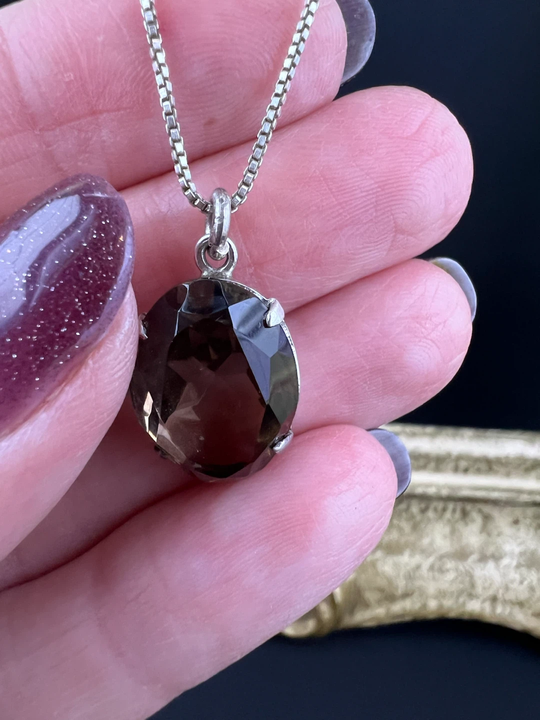 Vintage European Sterling Silver Smoky Quartz Necklace - photo 2
