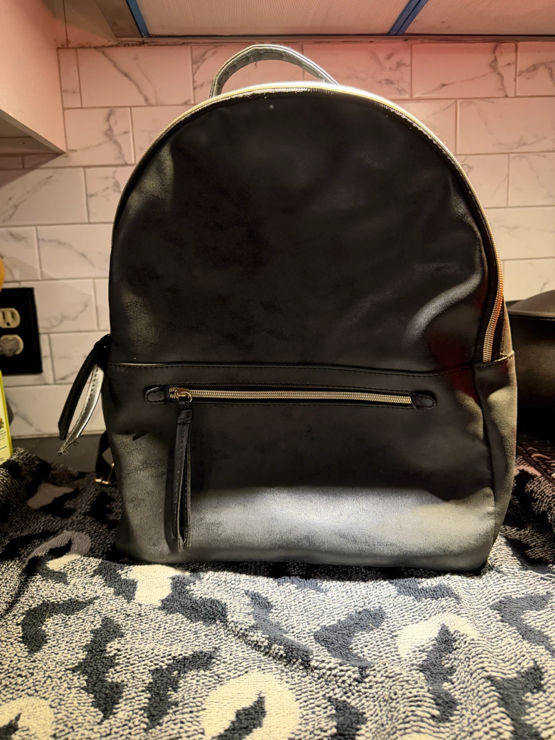 Black Faux Leather Backpack
