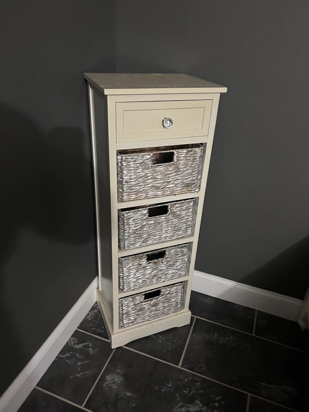 Tall Narrow Storage Cabinet with 1 Drawer and 4 Baskets