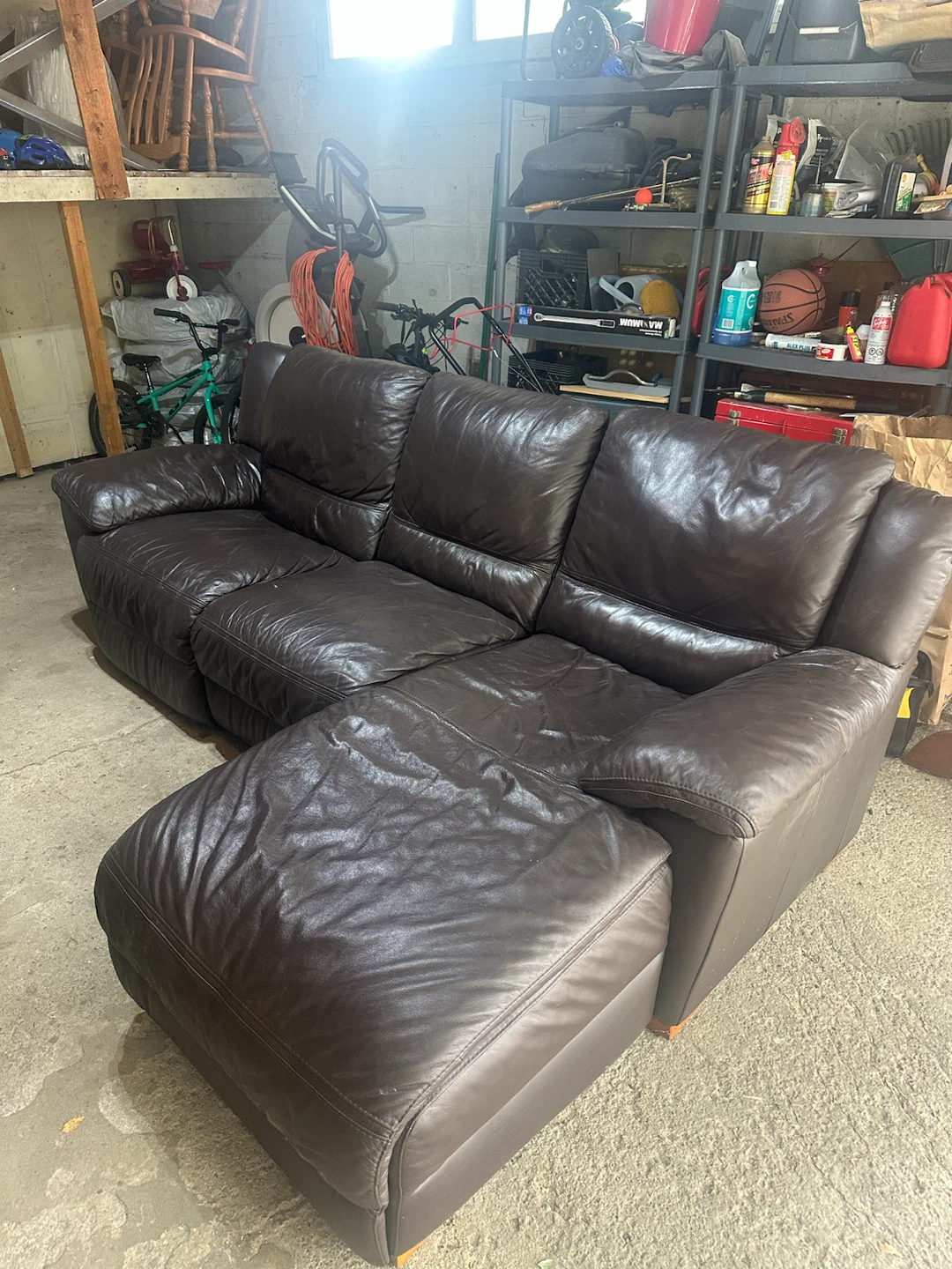 Dark Brown faux Leather Sectional Sofa with Ottoman