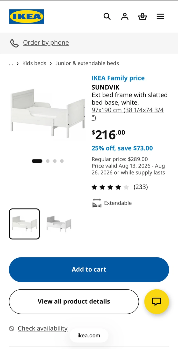 IKEA SUNDVIK Extendable Bed Frame - White with mattress - photo 3