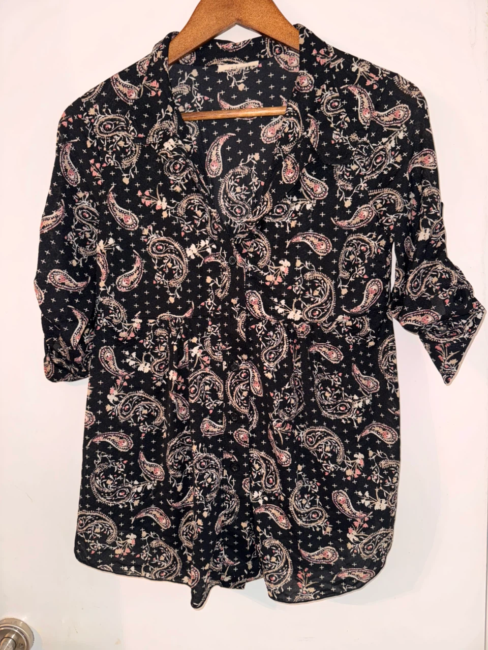 Black Paisley Print Button-Up Shirt