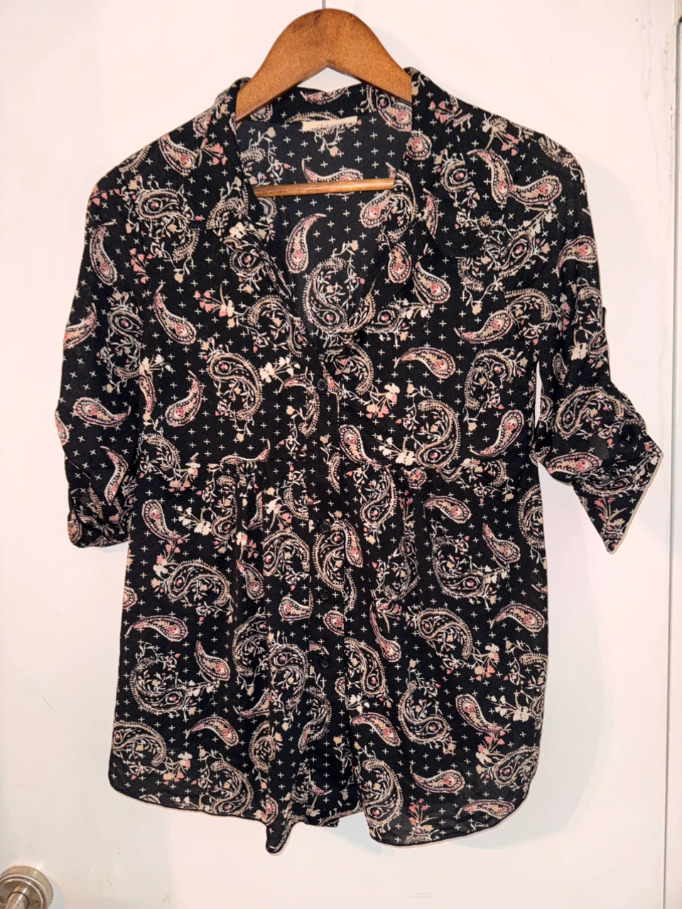 Black Paisley Print Button-Up Shirt - photo 2