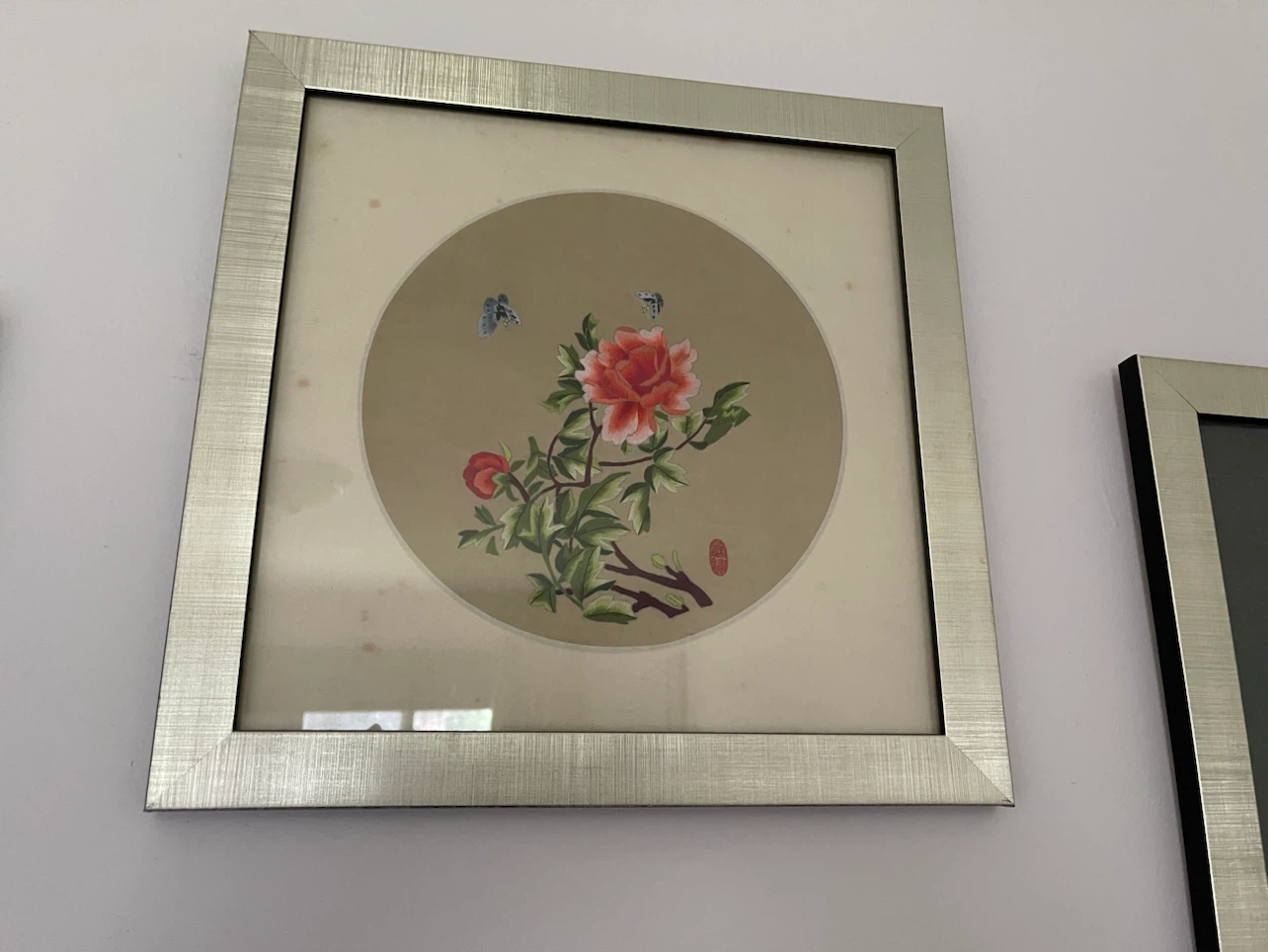 Framed Chinese embroidery Peony and Butterfly Artwork