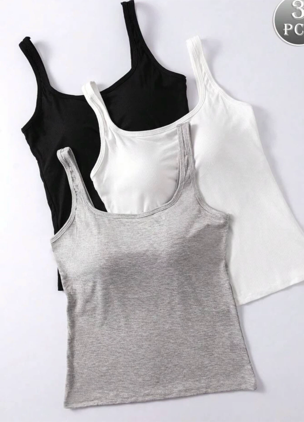 3 Pack Women's Tank Tops - Black, White, Grey
