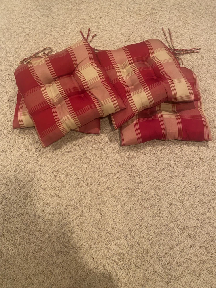 Set of 4 Red and Cream Plaid Seat Cushions