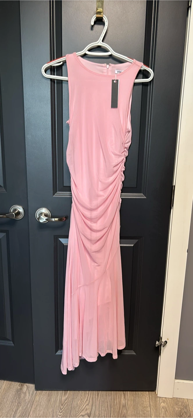 Steve Madden Pink Ruched Midi Dress