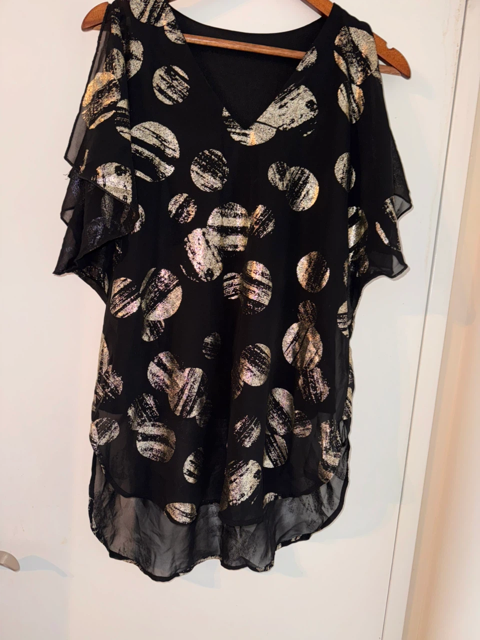 Black Cold Shoulder Top with Metallic Print - photo 3