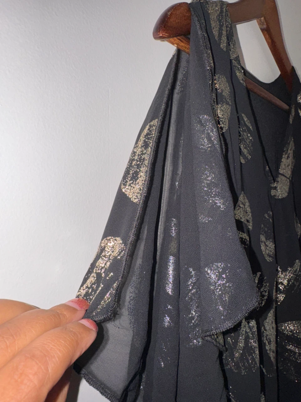 Black Cold Shoulder Top with Metallic Print - photo 5