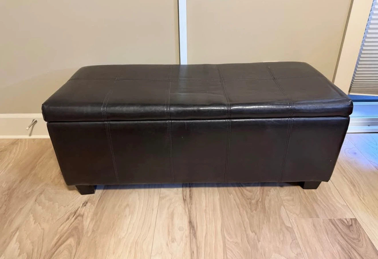 Dark Brown Faux Leather Storage Ottoman Bench