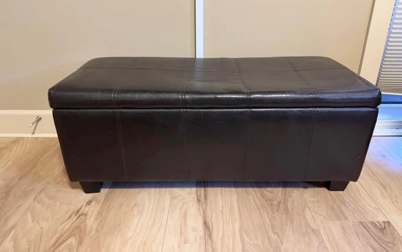 Dark Brown Faux Leather Storage Ottoman Bench - photo 2