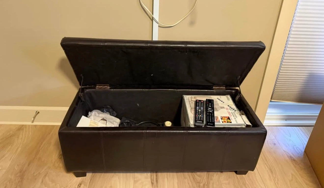 Dark Brown Faux Leather Storage Ottoman Bench - photo 3