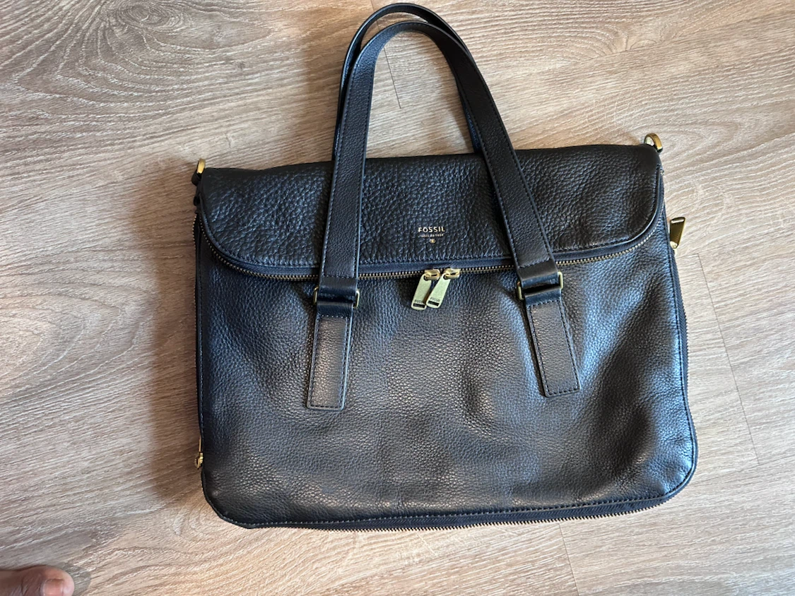 Fossil Black Leather Laptop Bag - photo 2