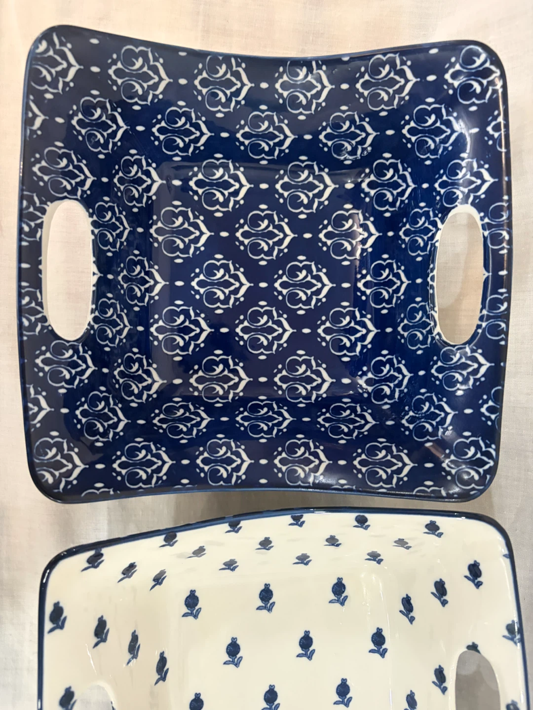 Set of 3 Blue and White Serving bowls