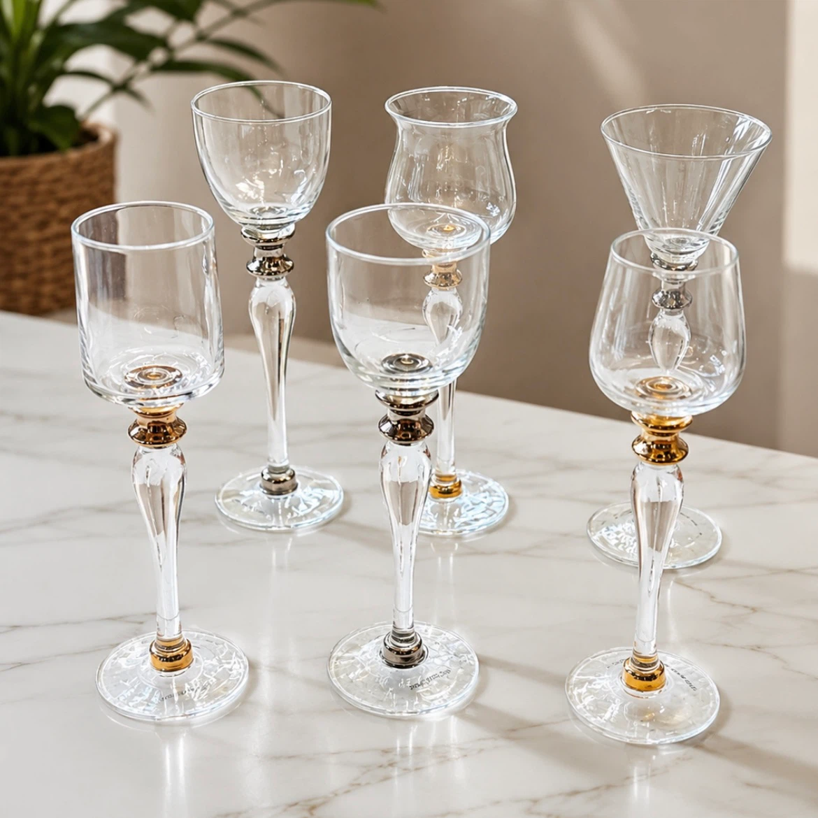 NEW   Pottery Barn Glass Metallic Cordials Glasses Set of 6