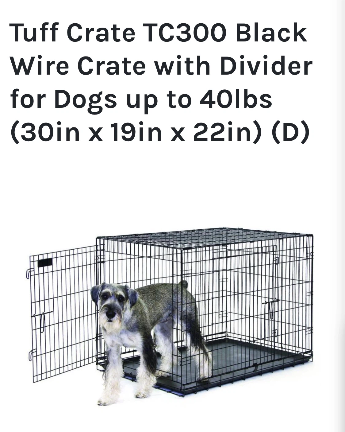 Tuff Crate TC300 Black Wire Dog Crate with Divider 30in