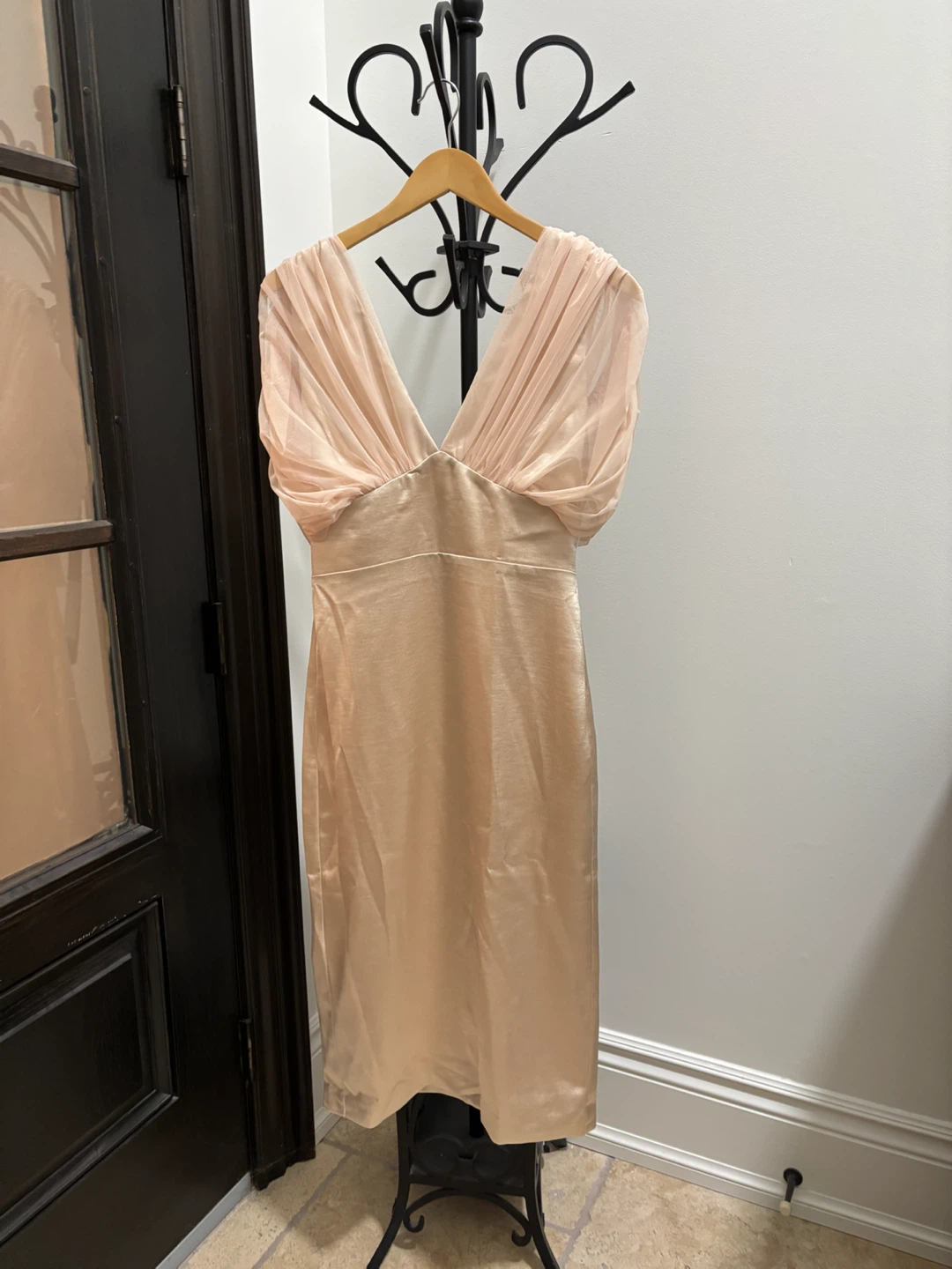 FeHaute Champagne Tulle Ruched Dress
