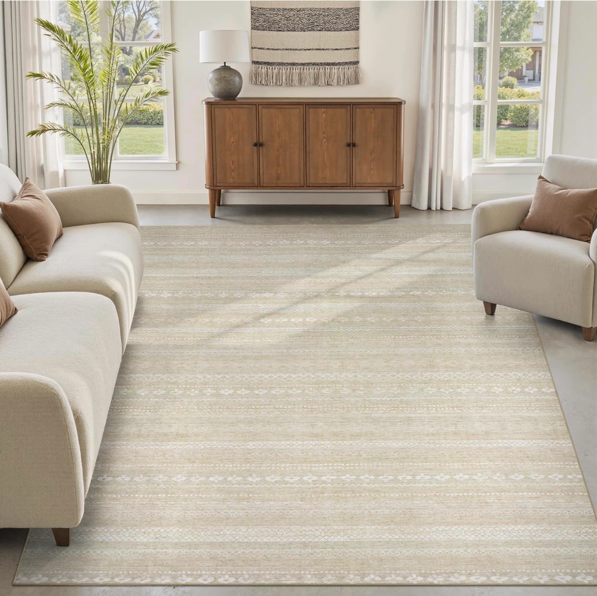 Boho Area Rug - 6x9 ft - Khaki