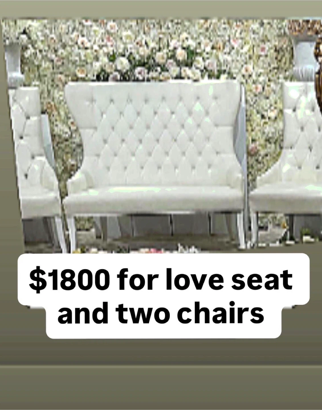 White Tufted Love Seat and Two Chairs Set