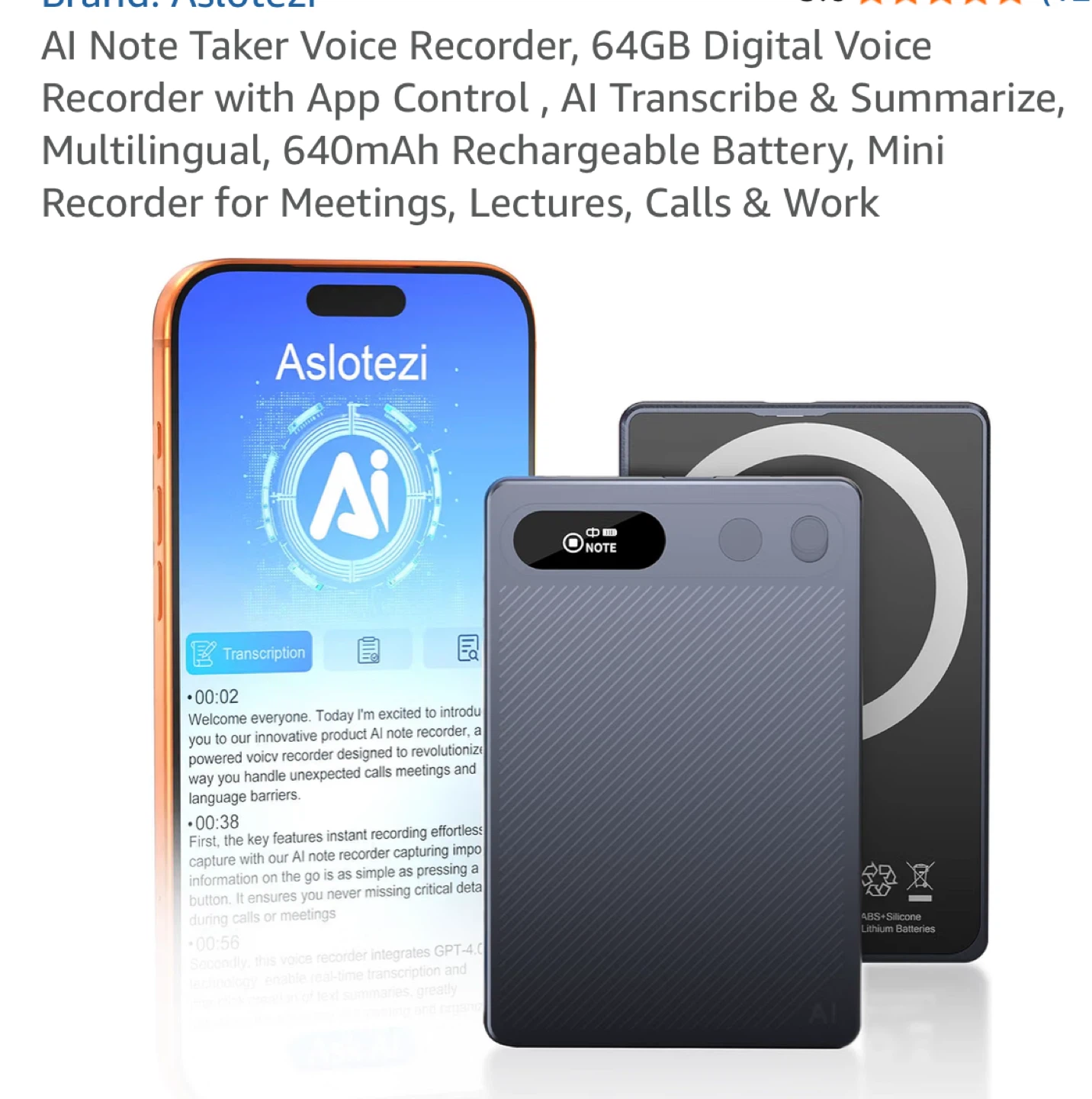 AI Note Taker Voice Recorder, 64GB Digital Voice Recorder NEW