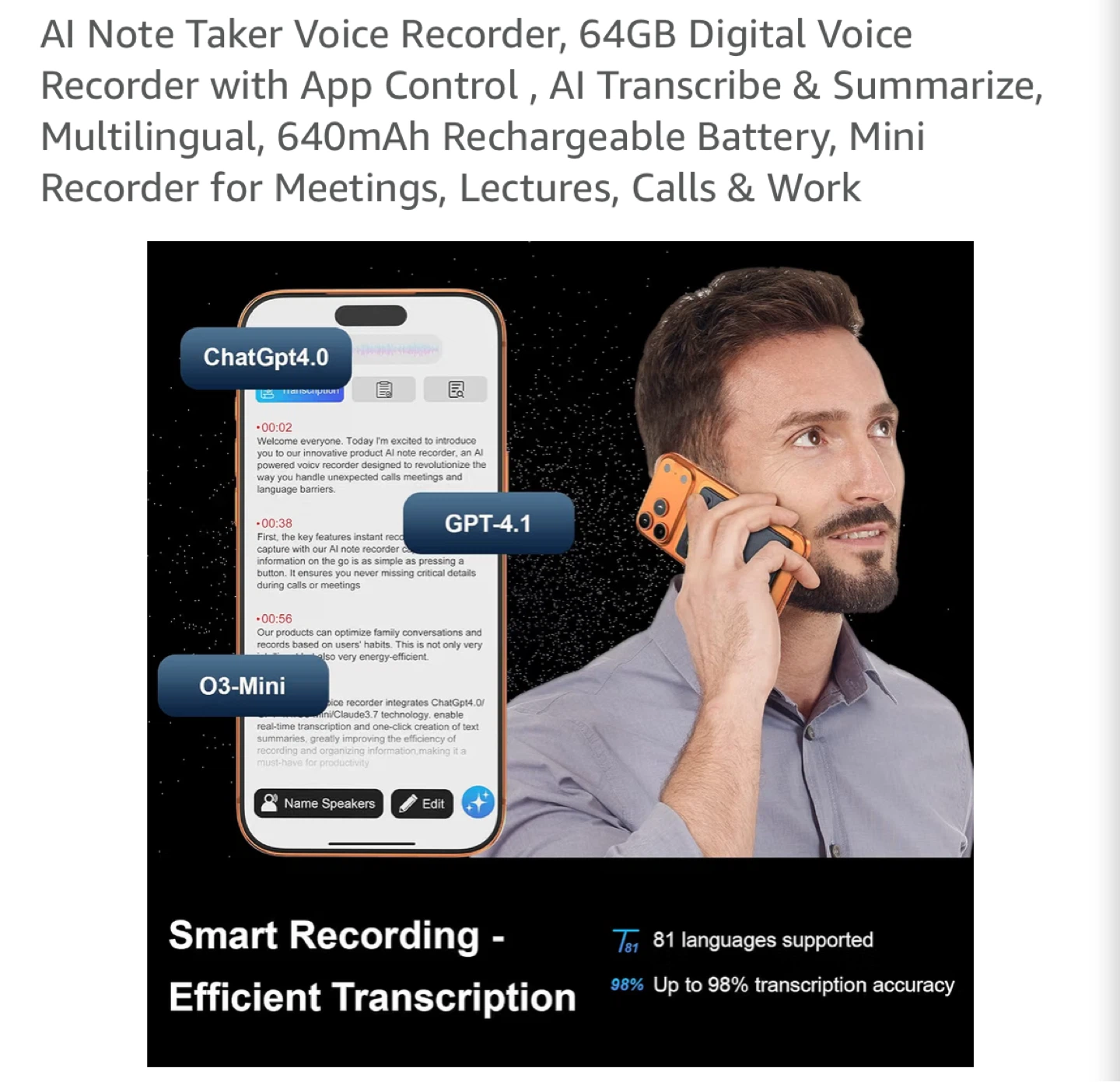 AI Note Taker Voice Recorder, 64GB Digital Voice Recorder NEW - photo 3