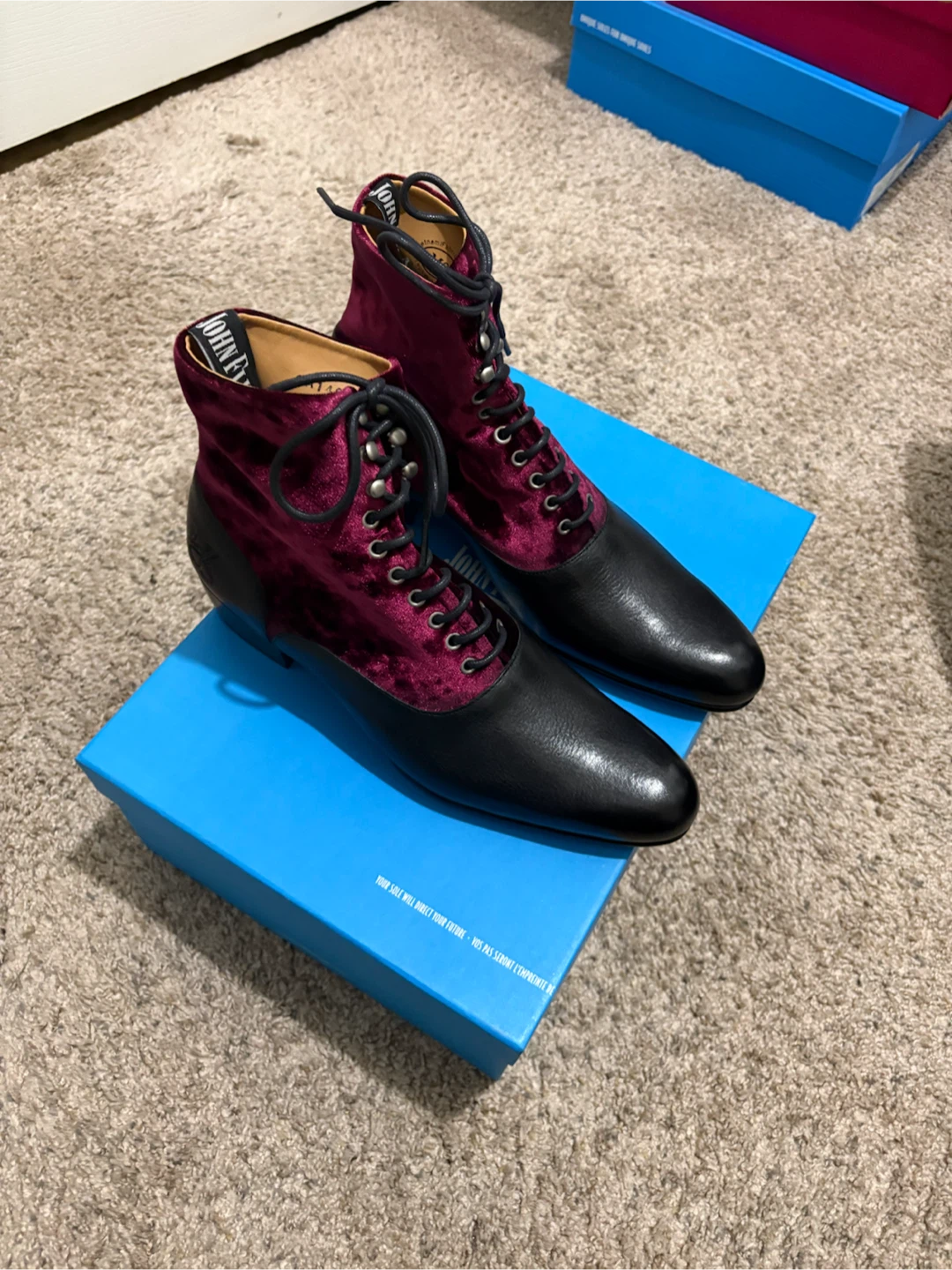 John Fluevog Velvet & Leather Lace-Up Ankle Boots