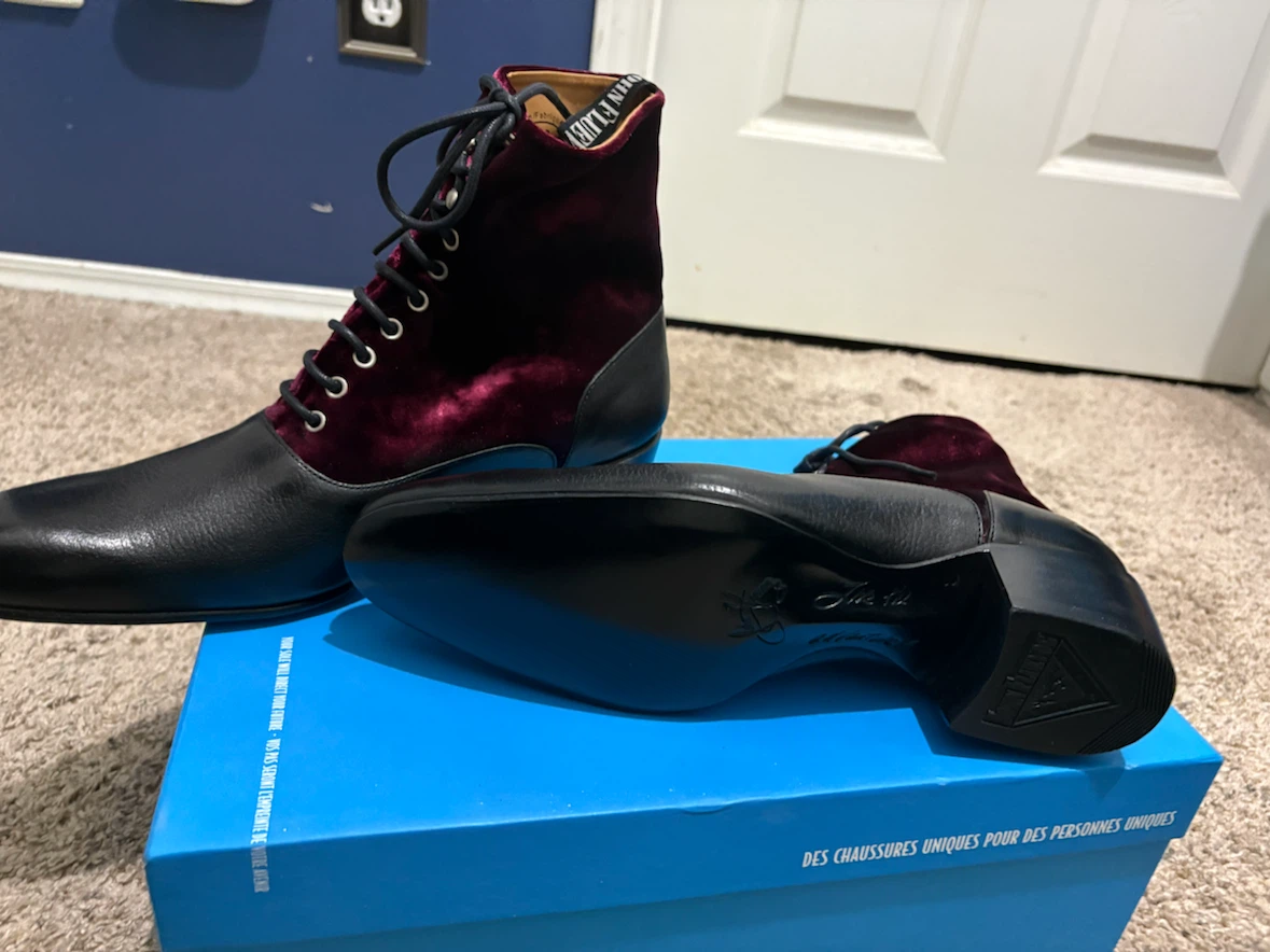 John Fluevog Velvet & Leather Lace-Up Ankle Boots - photo 3