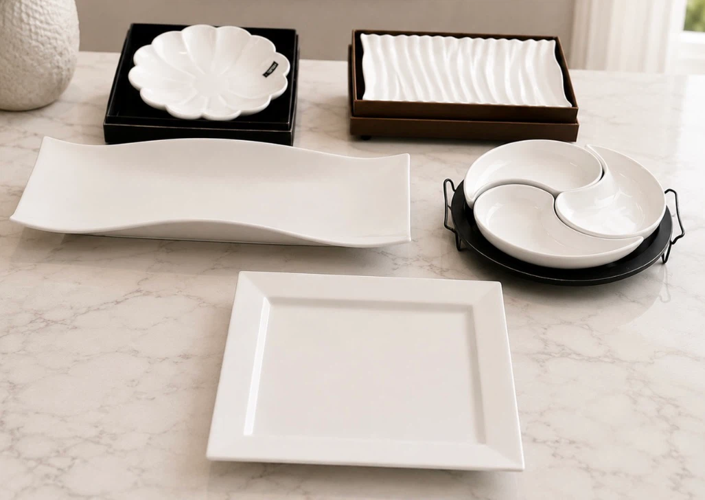 Set of 5 White Serving Platters / pieces