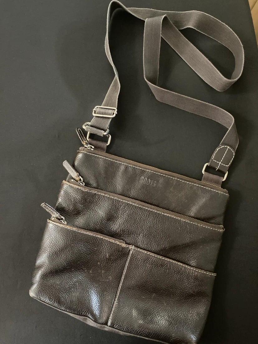 Roots Brown Leather Crossbody Bag