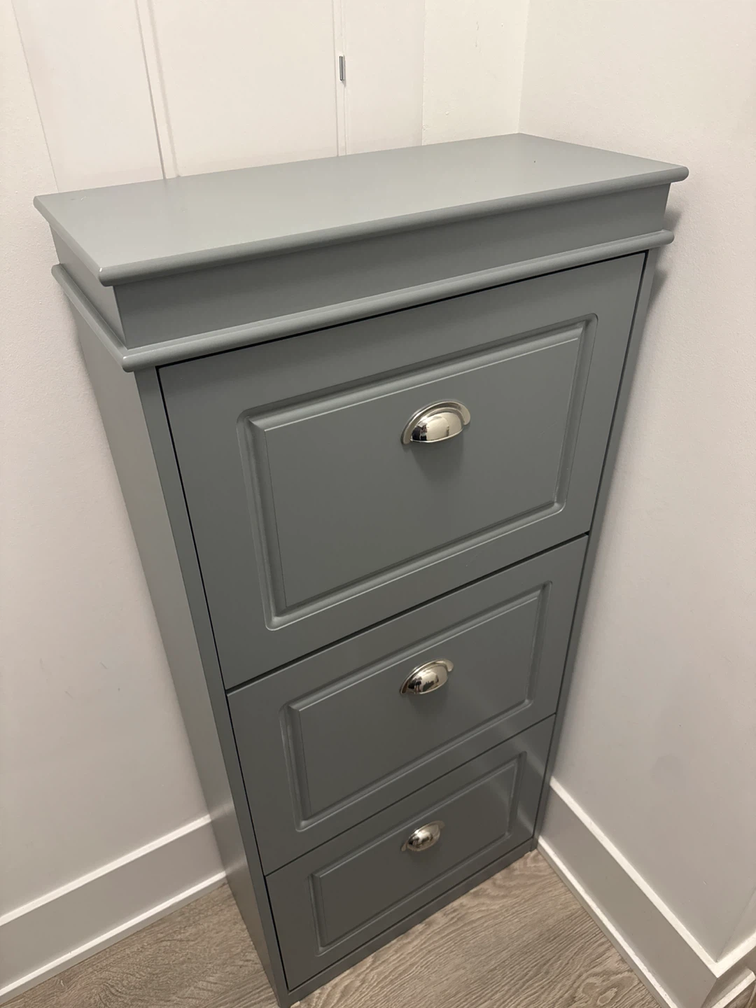 Grey 3-Tier Narrow Shoe Cabinet