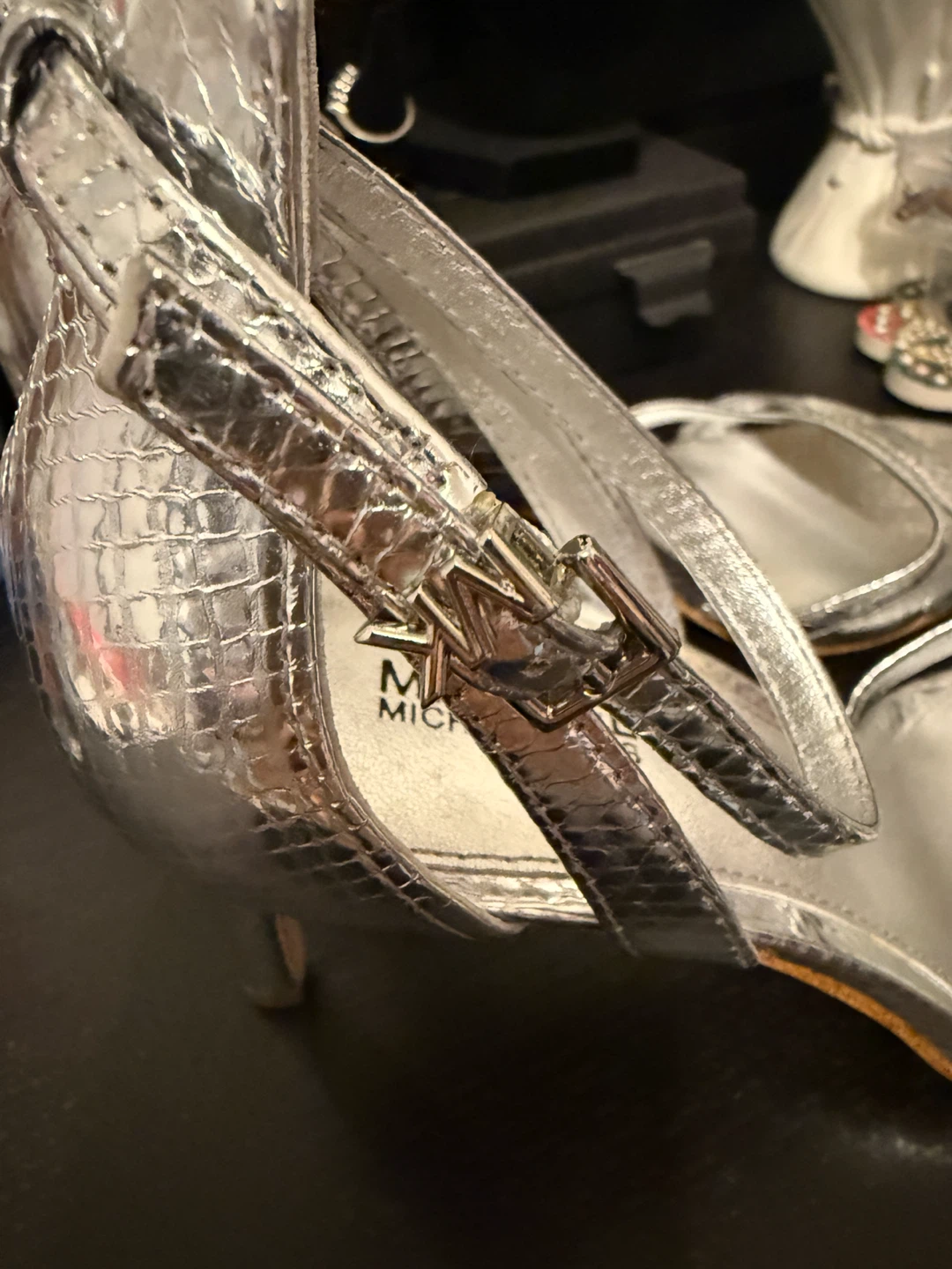 Michael Kors Silver Snakeskin Heeled Sandals Size 6M - photo 2
