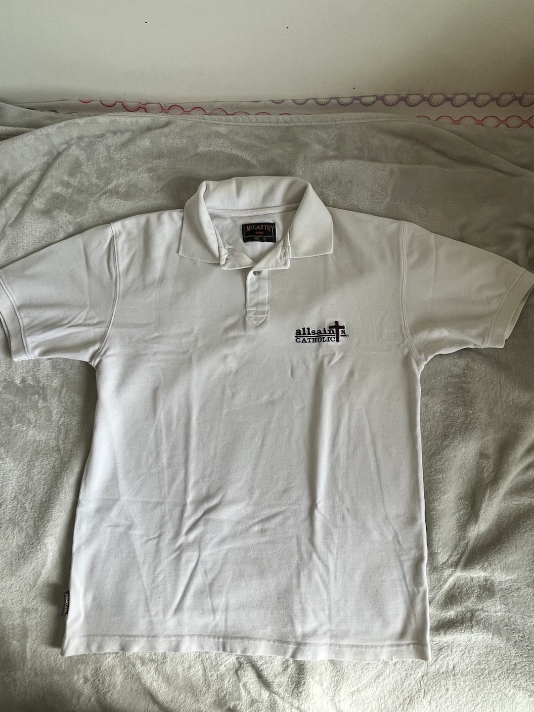 McCarthy White All Saints Catholic Polo Shirt - Size M