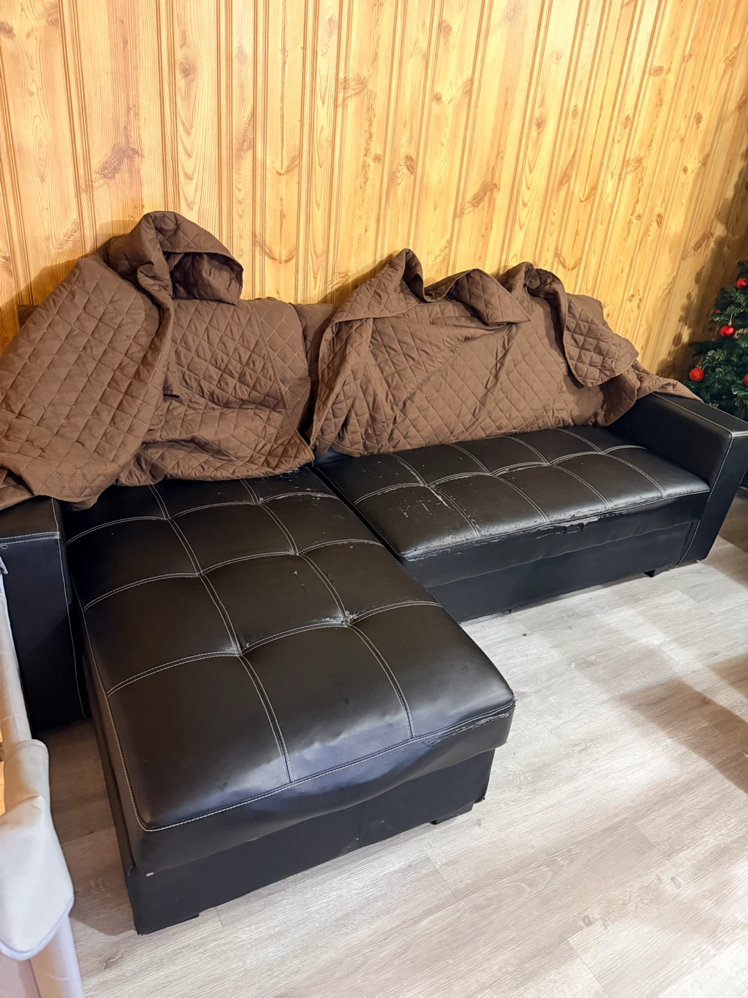 Black Faux Leather Sectional Sofa with Storage