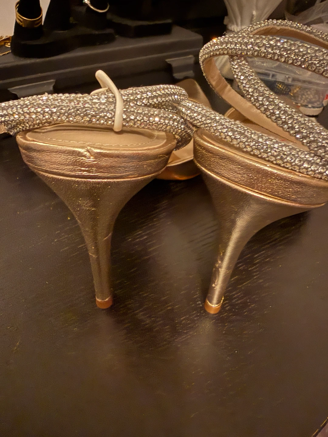 Gold Ankle Strap Heels with Rhinestones Size 37 - photo 2