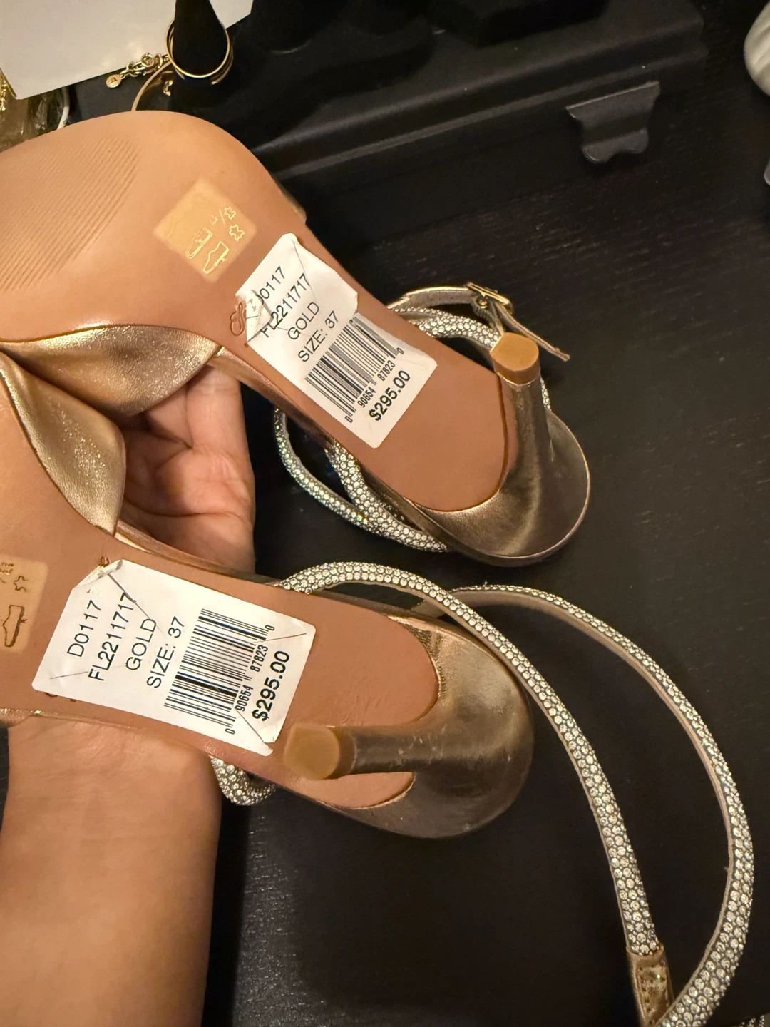 Gold Ankle Strap Heels with Rhinestones Size 37 - photo 3