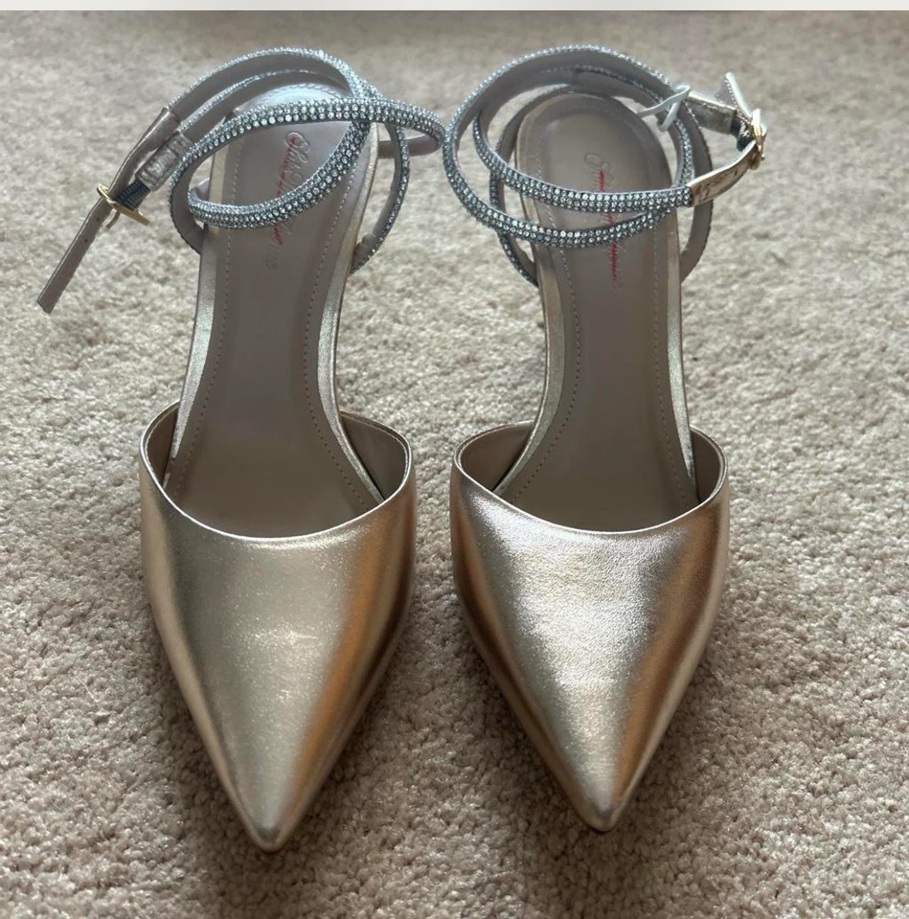 Gold Ankle Strap Heels with Rhinestones Size 37 - photo 4