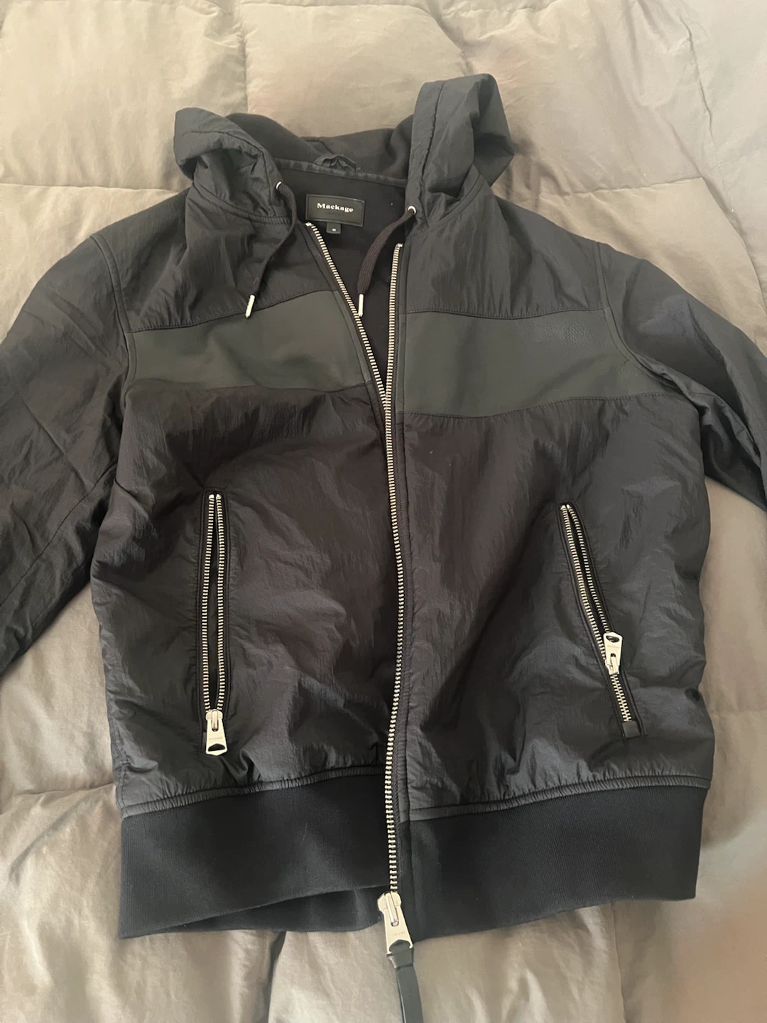 Mackage Black Hooded Bomber Jacket