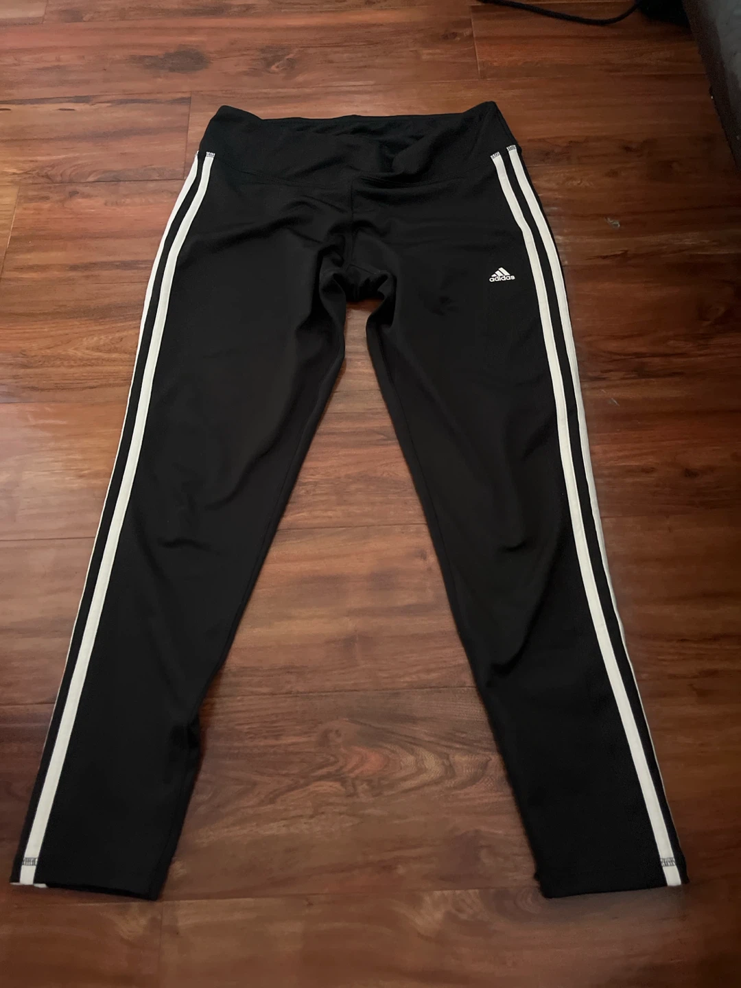 Adidas Black Running Tights with White Stripes