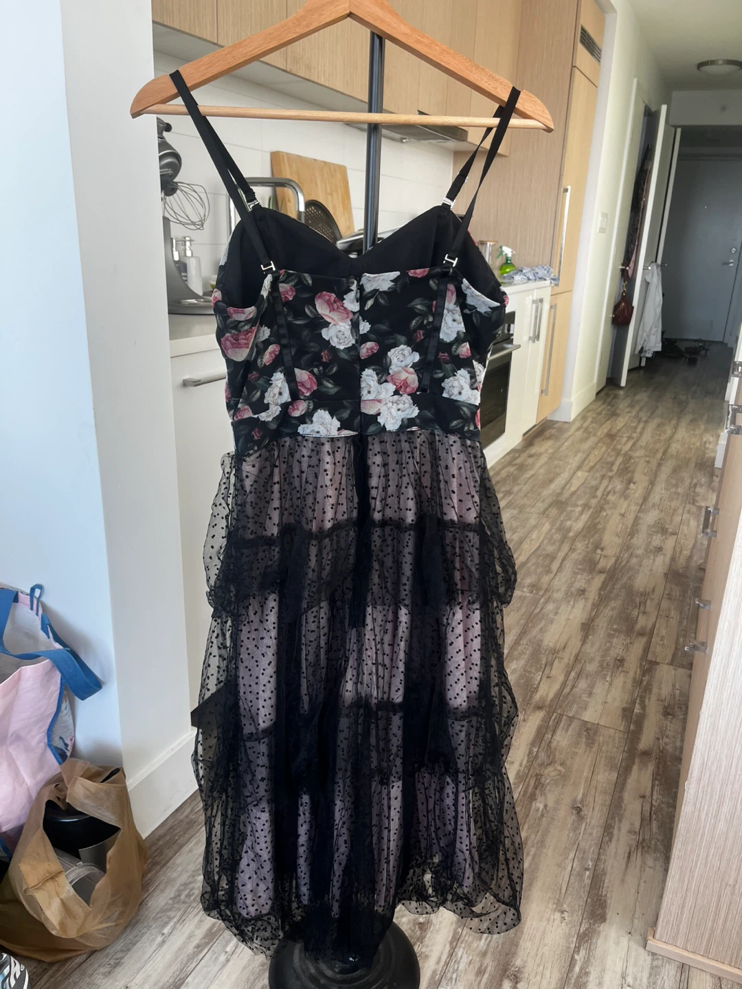 Black Floral Ruffle Mesh Dress - photo 2
