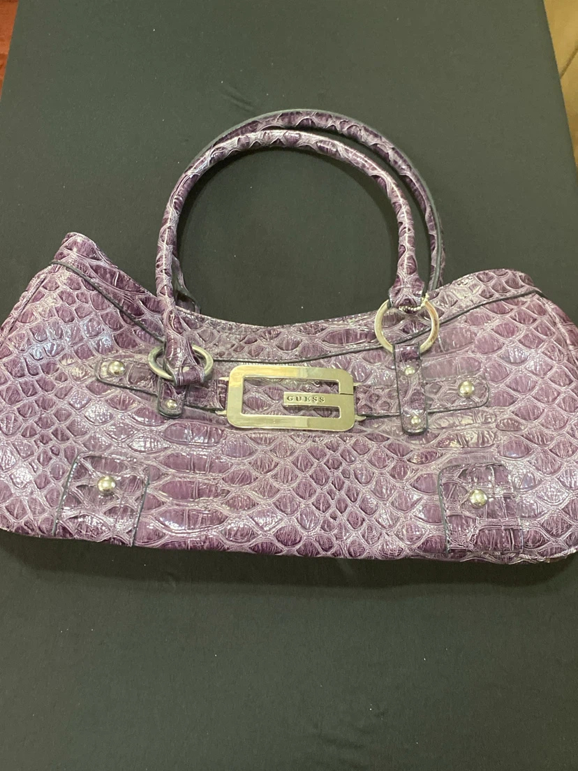 Guess Purple Croc-Embossed Shoulder Bag