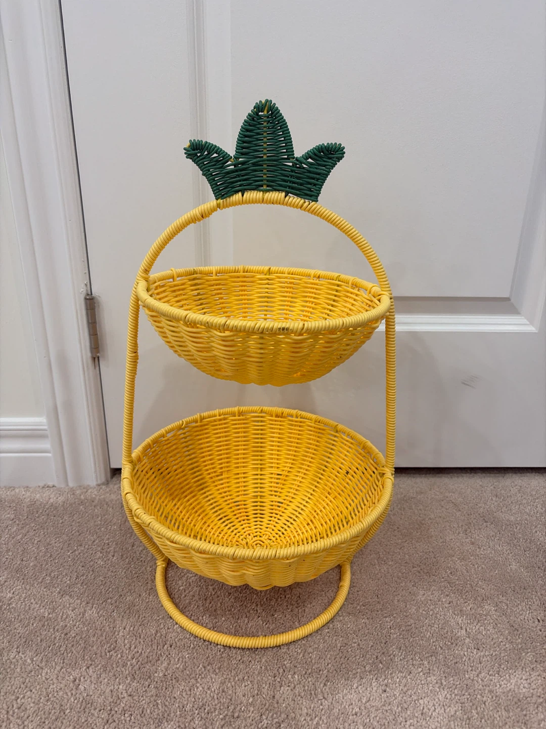 Yellow Woven Pineapple Two-Tiered Basket