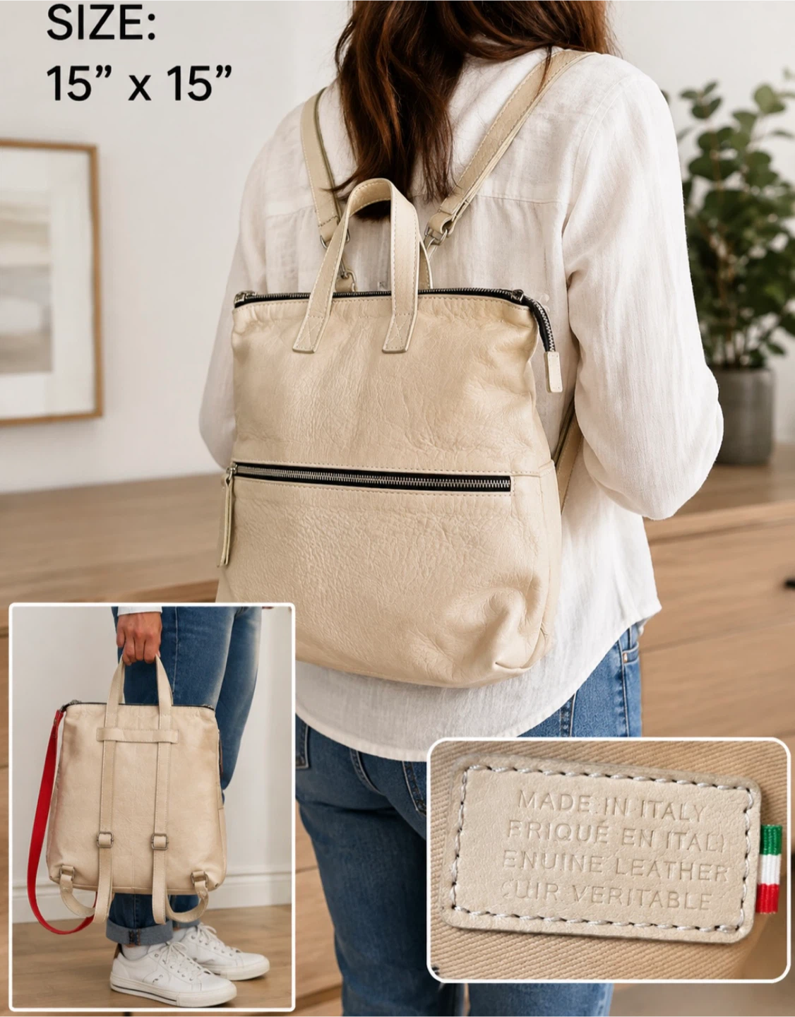 Leather Backpack Purse - Italian Made