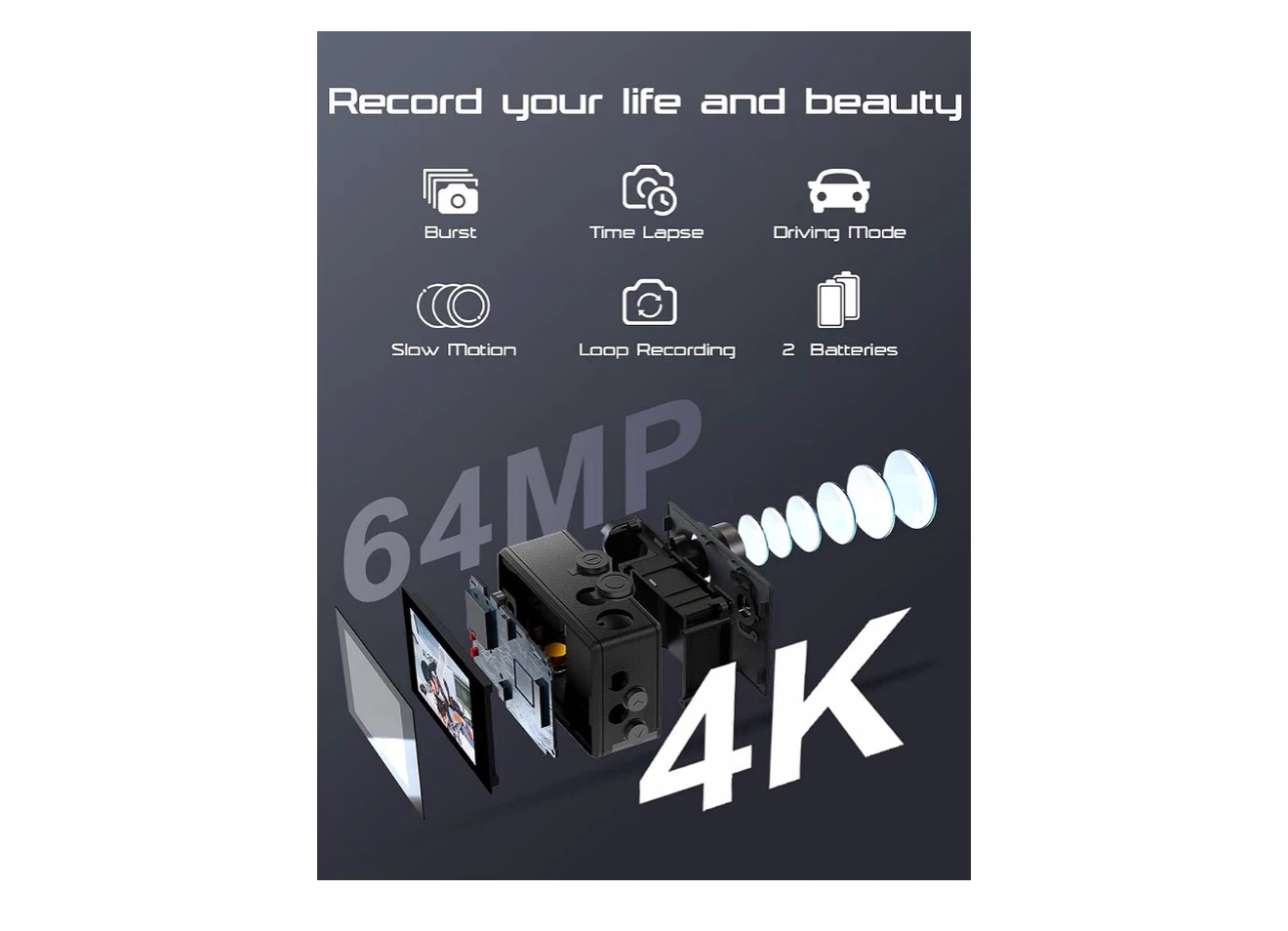 APEXCAM 4K Action Camera with 64GB Memory Card and Accessories - photo 4