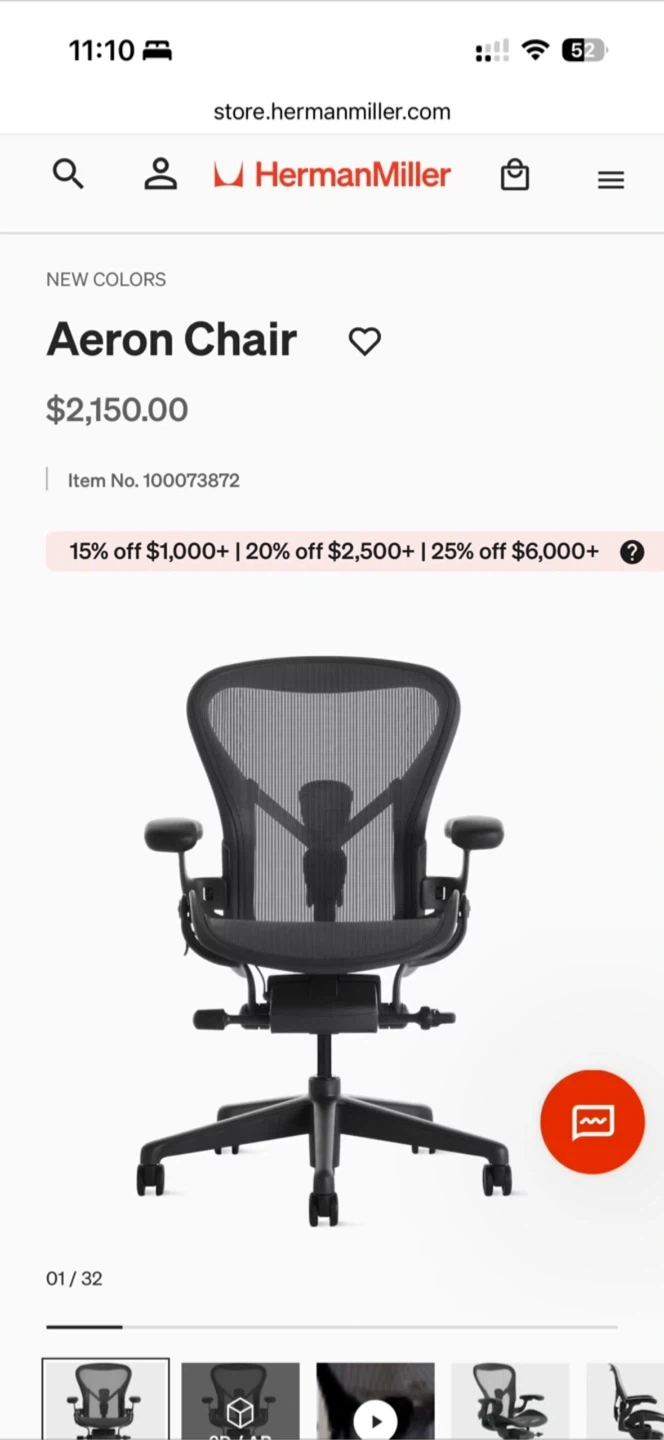 Herman Miller Aeron Chair (Full Option) + Cushion Included