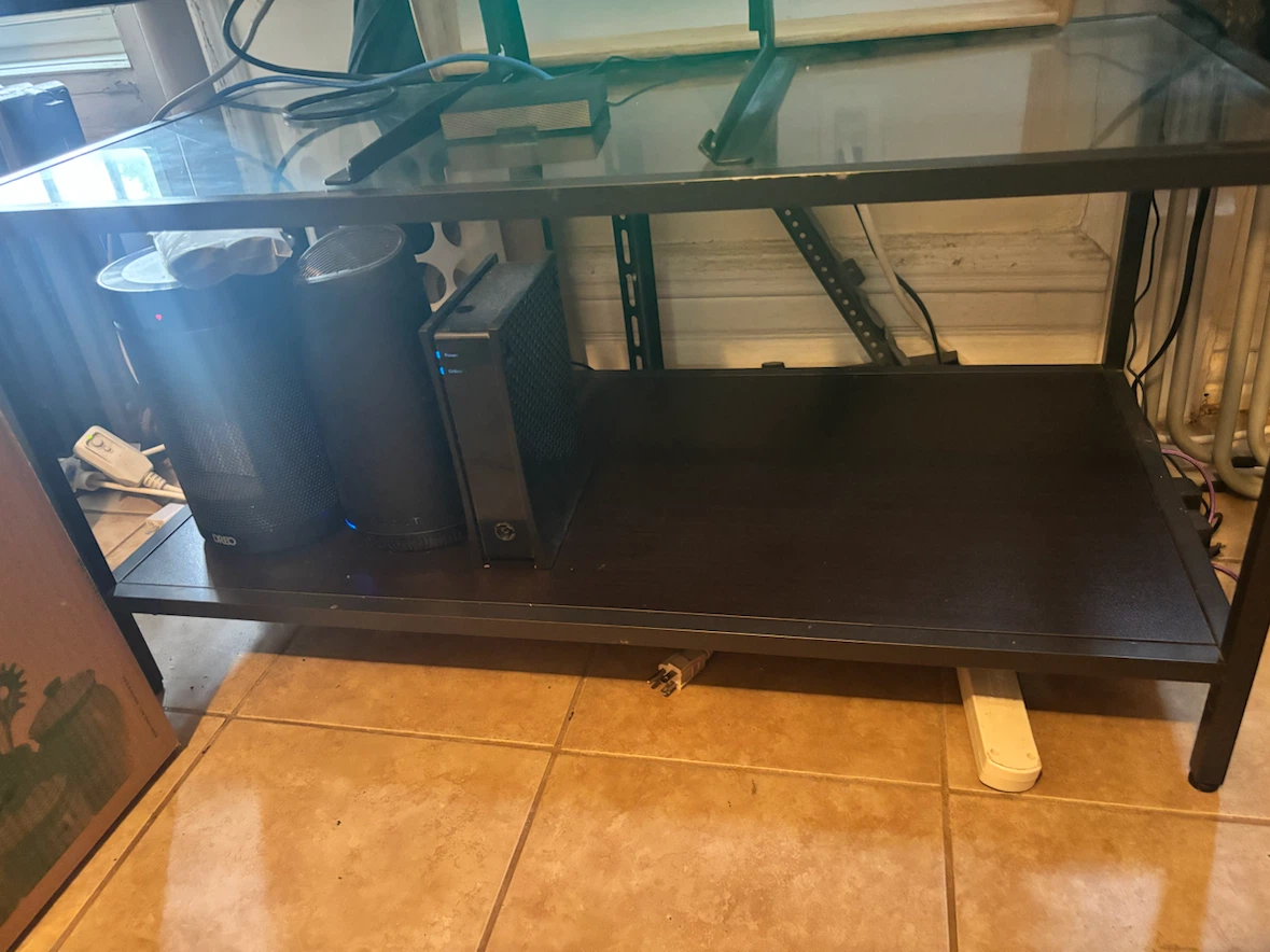 Two-Tier Media Console with Glass Top - photo 2