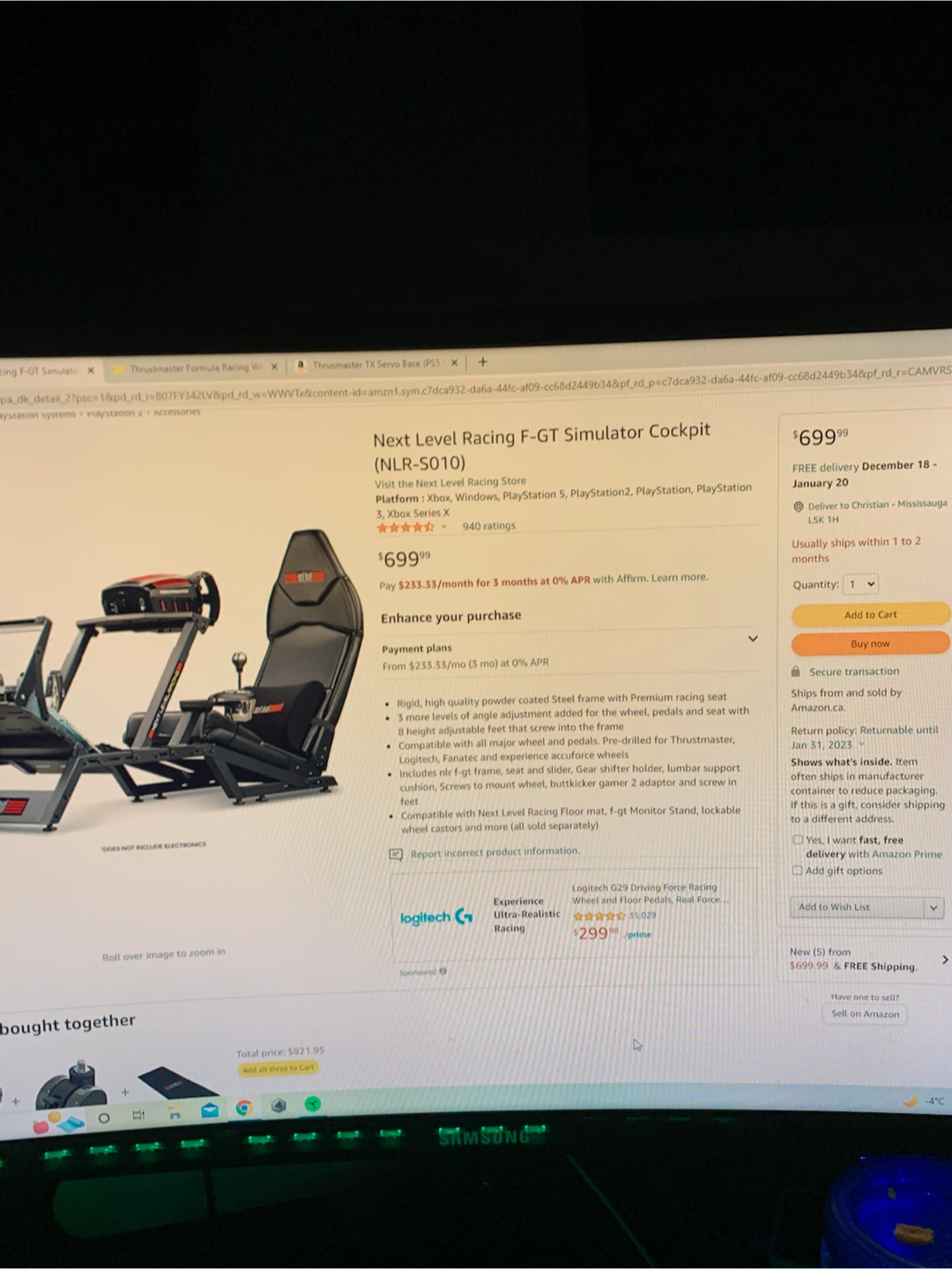 Next Level Racing F-GT Simulator with extra monitor stand