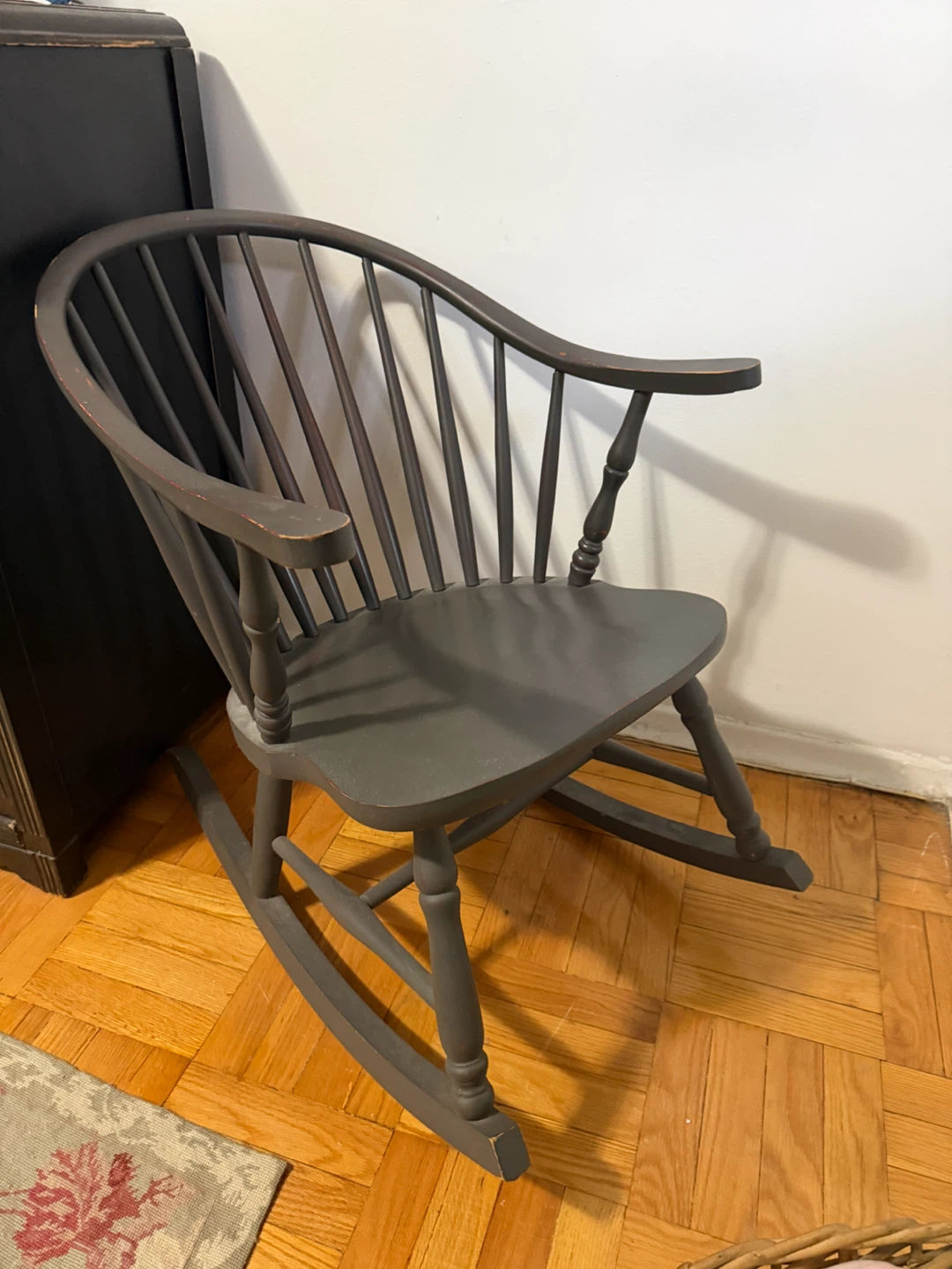 Vintage Windsor-Style Wooden Rocking Chair – Dark Grey Finish