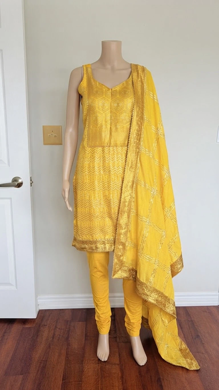 Yellow Kurti Dupatta and Pants Set